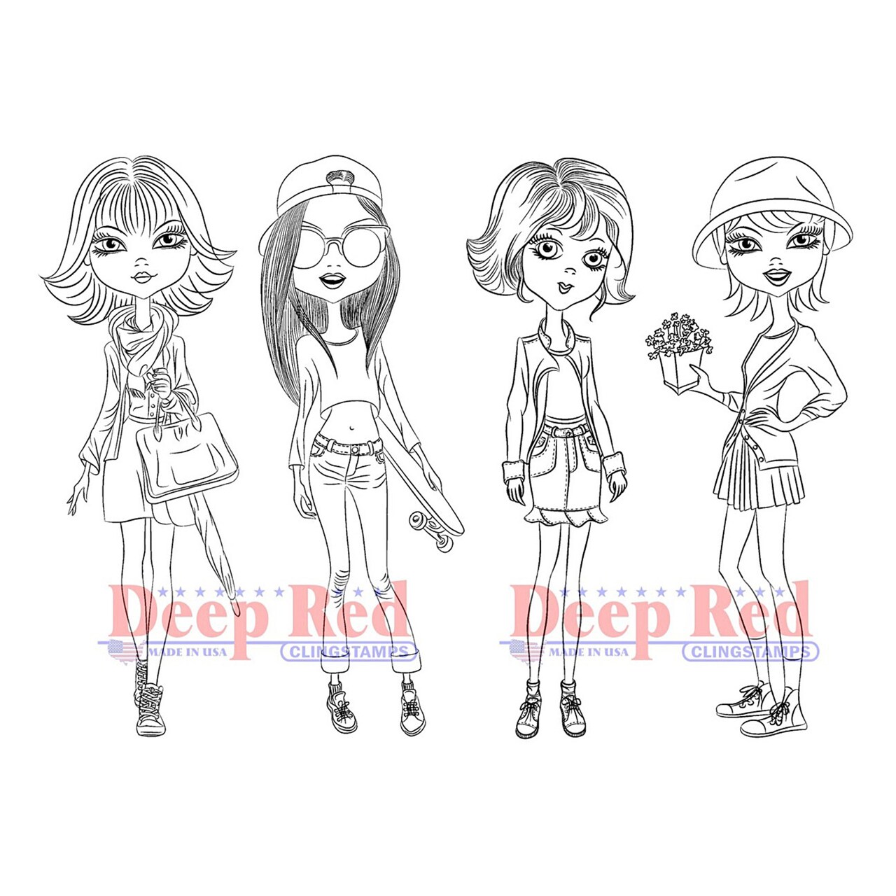 Deep Red Stamps City Girls Springtime Rubber Cling Stamp 4 x 6 inches
